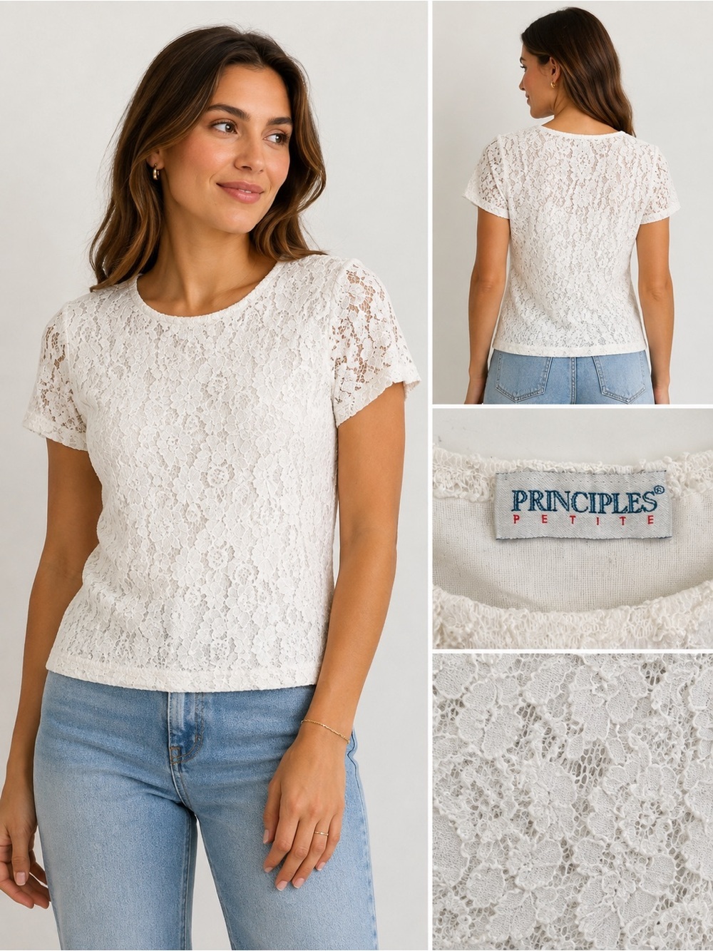 Vintage Principles Petite White Floral Lace Top Coquette Size S